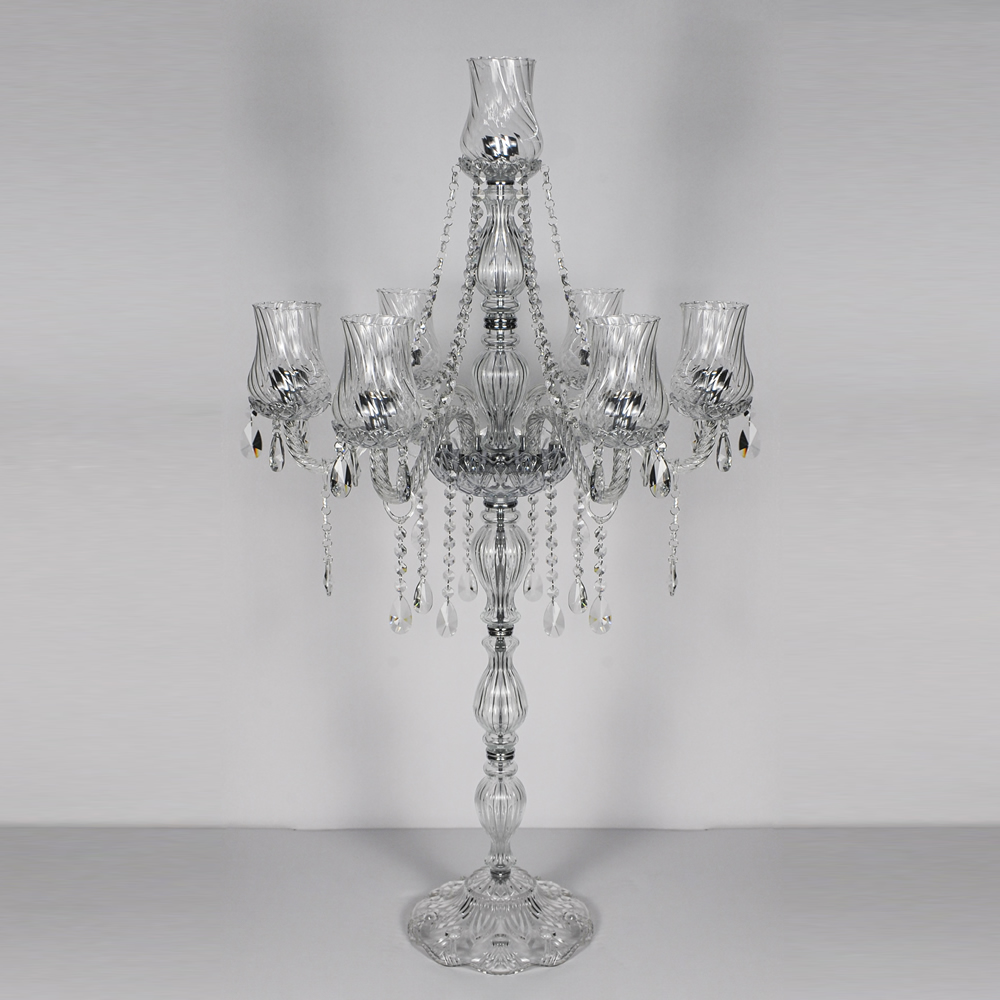 Alquiler candelabro de vidrio 7 luces para eventos